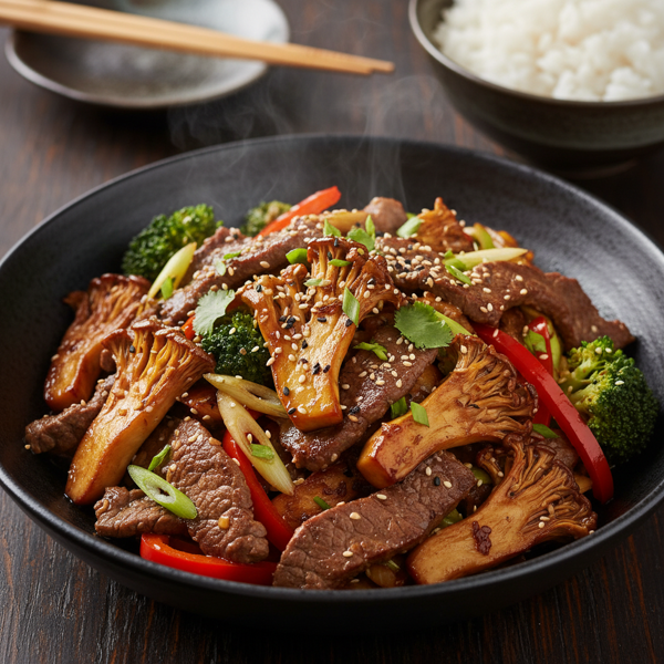 Savory Maitake Mushroom & Beef Stir-Fry recipe