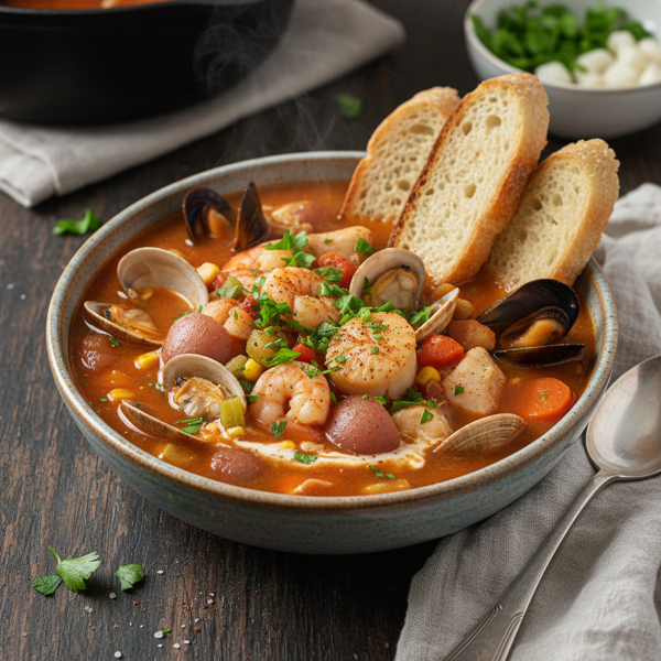 Savory Manhattan Seafood Chowder recipe