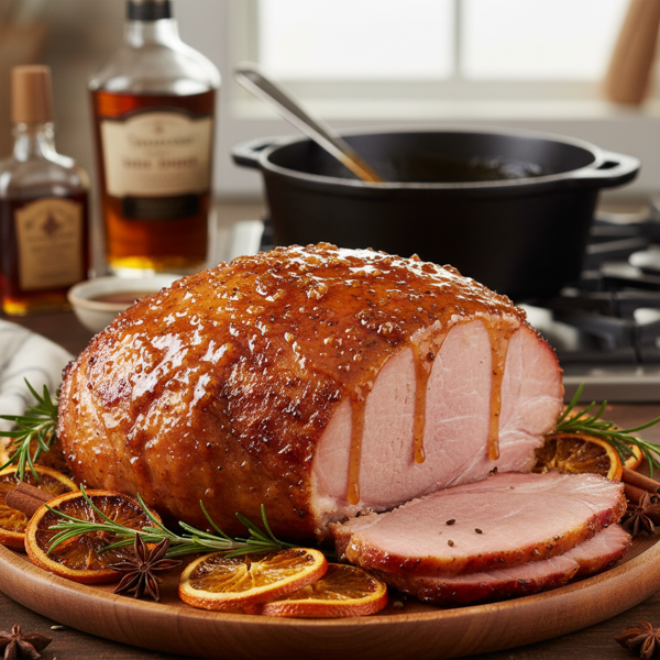 Savory Maple-Bourbon Glazed Smoked Ham recipe