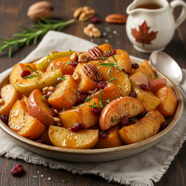 Savory Maple-Glazed Yams with Apples and Cranberries recipe