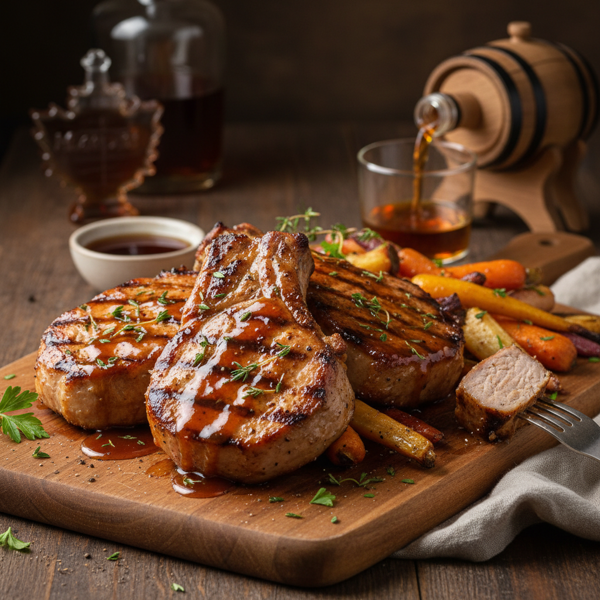 Savory Maple-Whiskey Glazed Pork Chops recipe