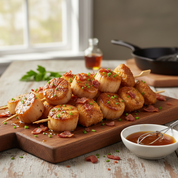 Savory Maple Bacon Scallops and Chicken Bites recipe
