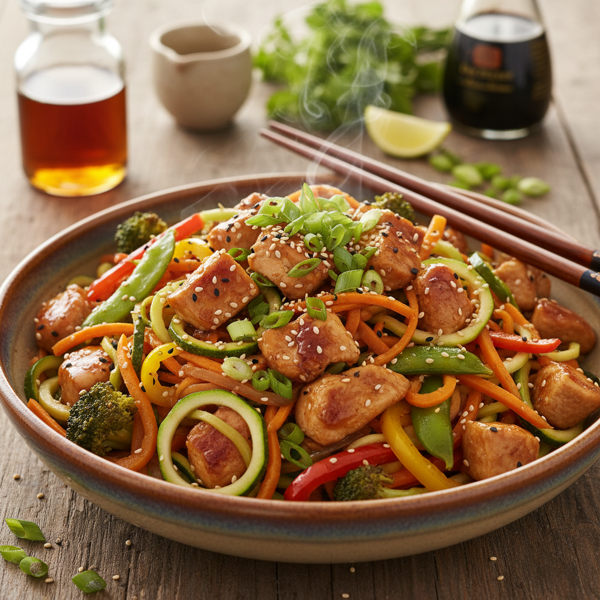 Savory Maple Glazed Chicken & Veggie Noodle Stir-Fry recipe