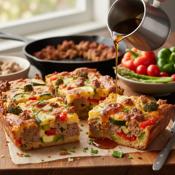 Savory Maple Sausage Breakfast Casserole with Fresh Veggies recipe