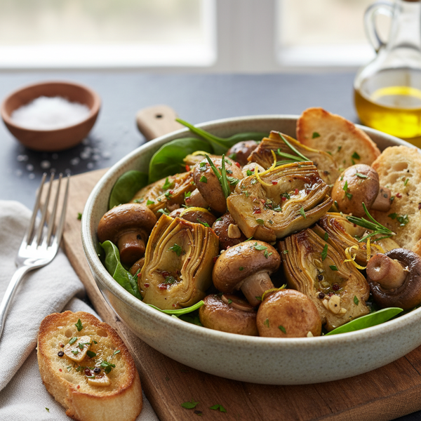 Savory Marinated Artichokes and Button Mushrooms recipe