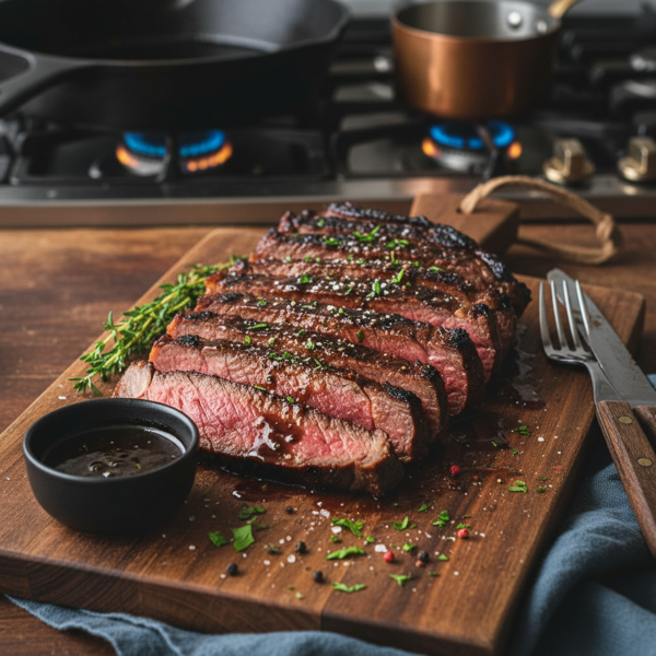 Savory Marinated Flat Iron Steak with Reduced Marinade Glaze recipe