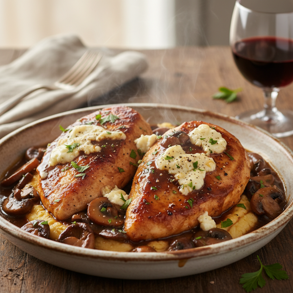 Savory Marsala Chicken with Creamy Gorgonzola and Mushrooms recipe