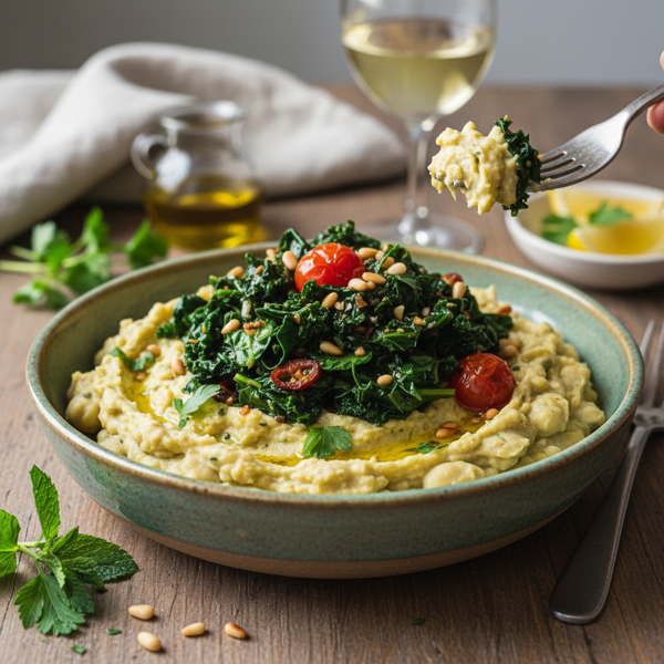 Savory Mashed Favas with Sautéed Greens recipe
