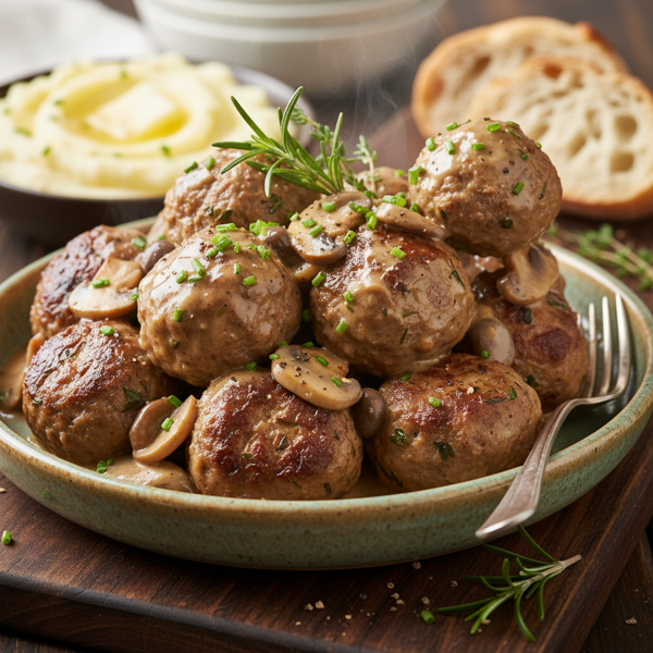 Savory Meatballs with Creamy Mushroom Gravy recipe