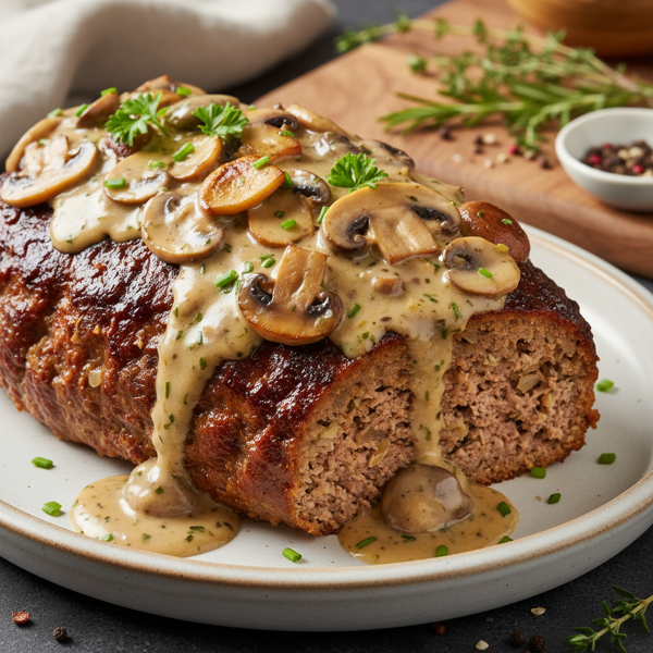 Savory Meatloaf with Creamy Mushroom Topping recipe