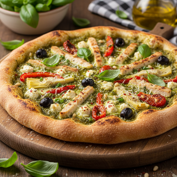 Savory Mediterranean Pesto Delight Pizza recipe