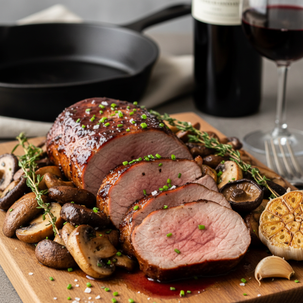 Savory Merlot-Infused Pork Tenderloin with Garlic Mushrooms recipe