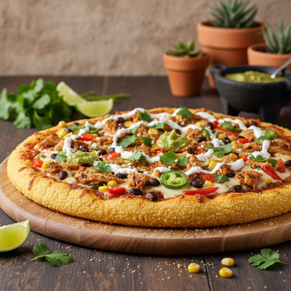 Savory Mexican Chicken Pizza with Cornmeal Crust recipe