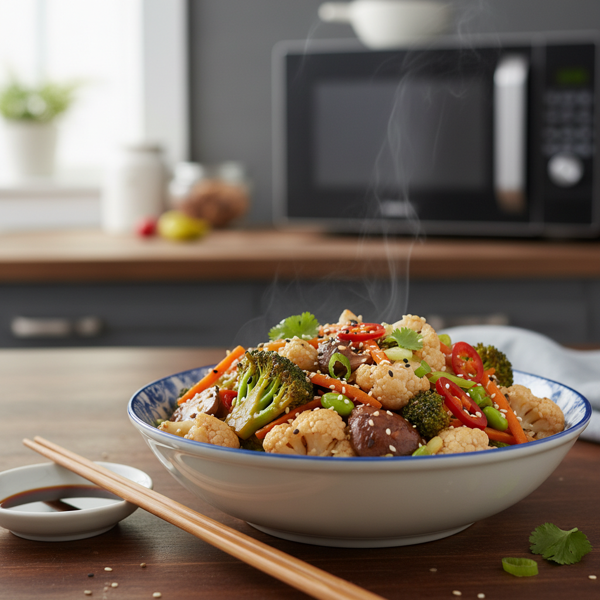 Savory Microwave Asian Cauliflower and Broccoli Medley recipe
