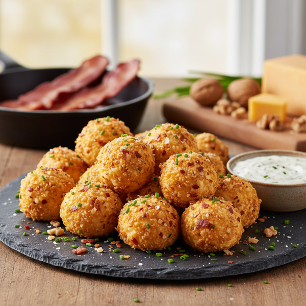 Savory Mini Cheese Balls with Bacon and Walnuts recipe
