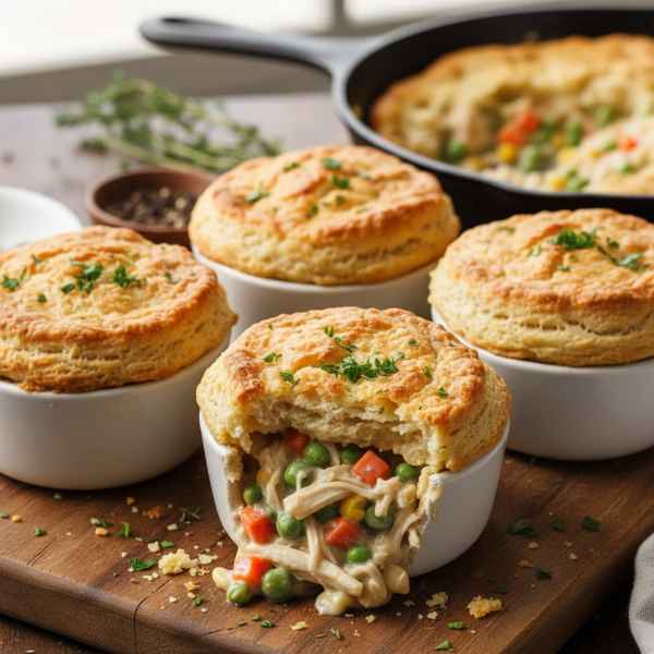 Savory Mini Chicken Pot Pies with Flaky Biscuit Crust recipe