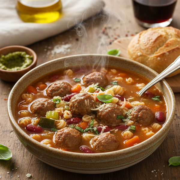 Savory Mini Meatball Minestrone Soup Delight recipe