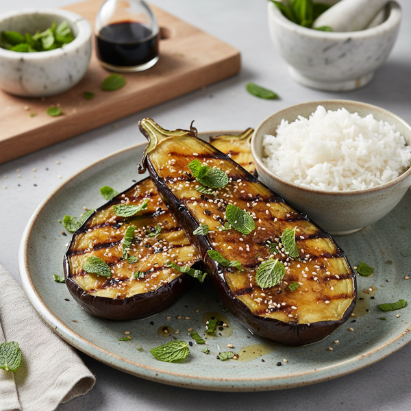 Savory Miso-Glazed Grilled Eggplant with Mint recipe