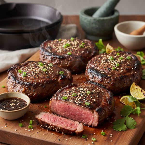 Savory Miso-Glazed Rib-Eye Steaks recipe