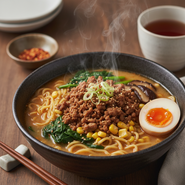 Savory Miso Ramen with Ground Pork and Veggies recipe