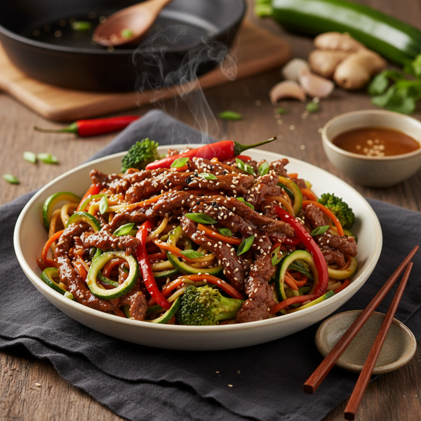 Savory Mongolian Beef Zoodle Stir-Fry recipe