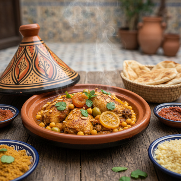 Savory Moroccan Chicken and Chickpea Tagine recipe
