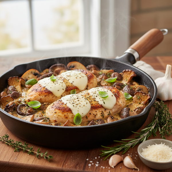 Savory Mozzarella Chicken with Mushroom Medley recipe
