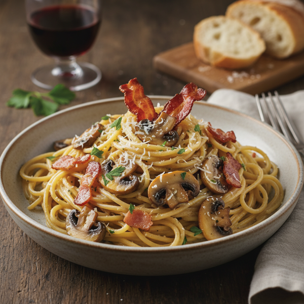 Savory Mushroom-Bacon Spaghetti recipe