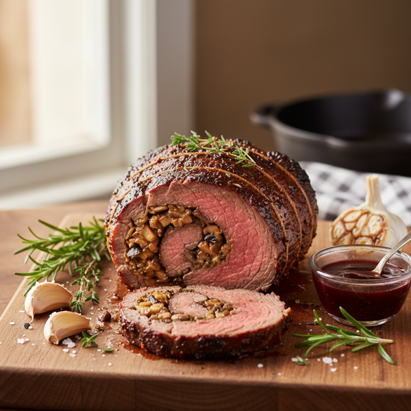 Savory Mushroom-Stuffed Flank Steak Roll recipe