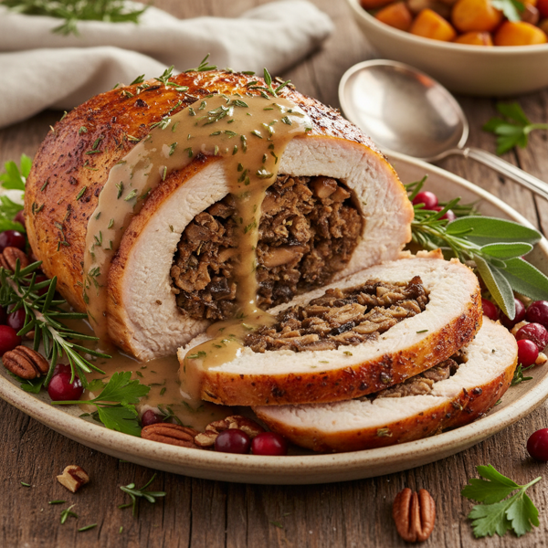 Savory Mushroom-Stuffed Turkey Breast with Herb Gravy recipe