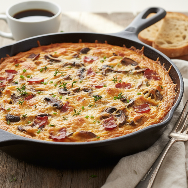 Savory Mushroom, Bacon, and Swiss Breakfast Casserole recipe