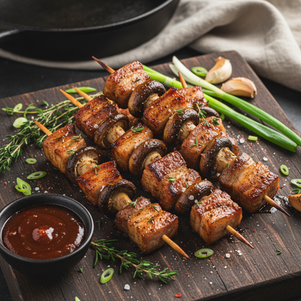 Savory Mushroom Pork Skewers recipe