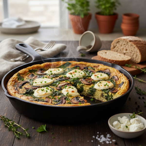 Savory Mushroom Spinach and Goat Cheese Frittata recipe