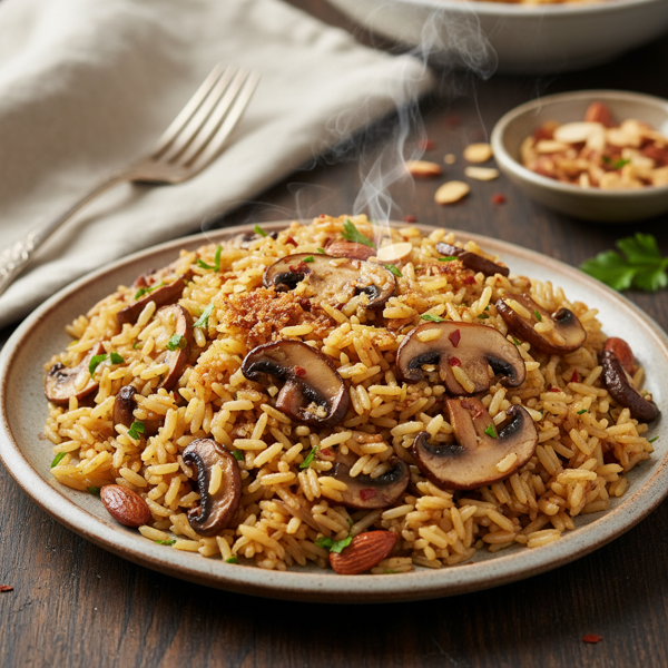 Savory Mushroom & Almond Pilaf recipe