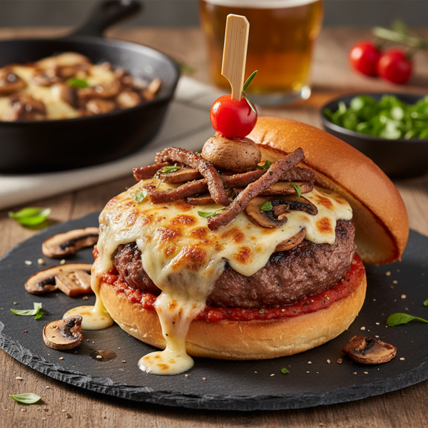 Savory Mushroom & Beef Pizza Burgers recipe
