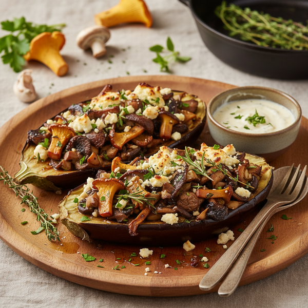 Savory Mushroom & Herb Stuffed Aubergine recipe