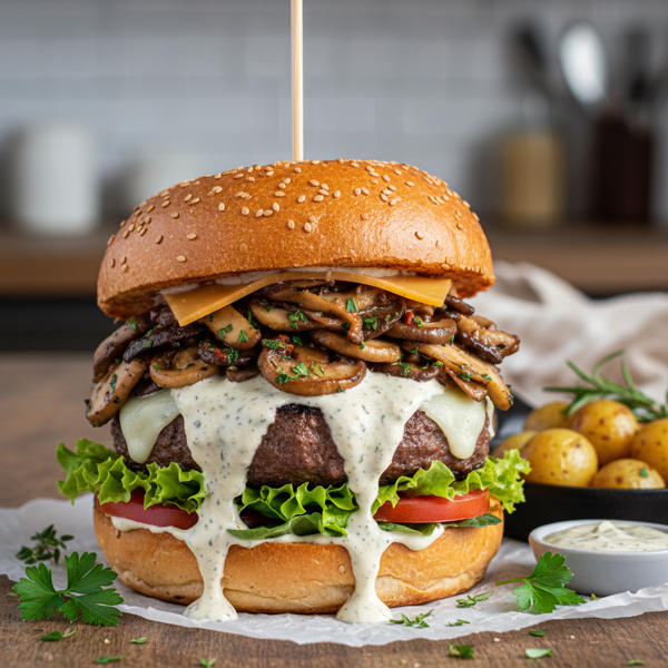 Savory Mushroom & Horseradish Beef Burgers recipe