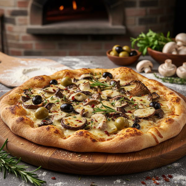 Savory Mushroom & Olive Flatbread Pizza recipe