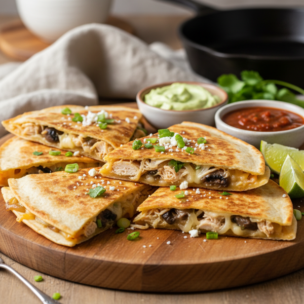 Savory Mushroom and Chicken Quesadillas recipe