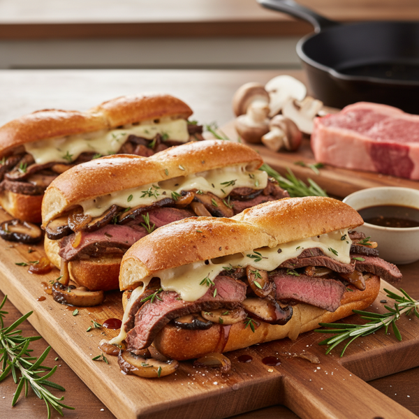 Savory Mushroom and Steak Hoagies recipe