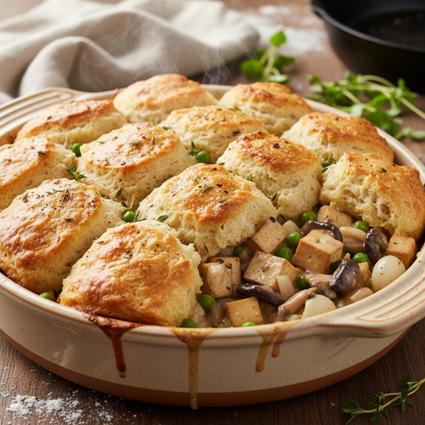 Savory Mushroom and Tofu Biscuit Pot Pie recipe