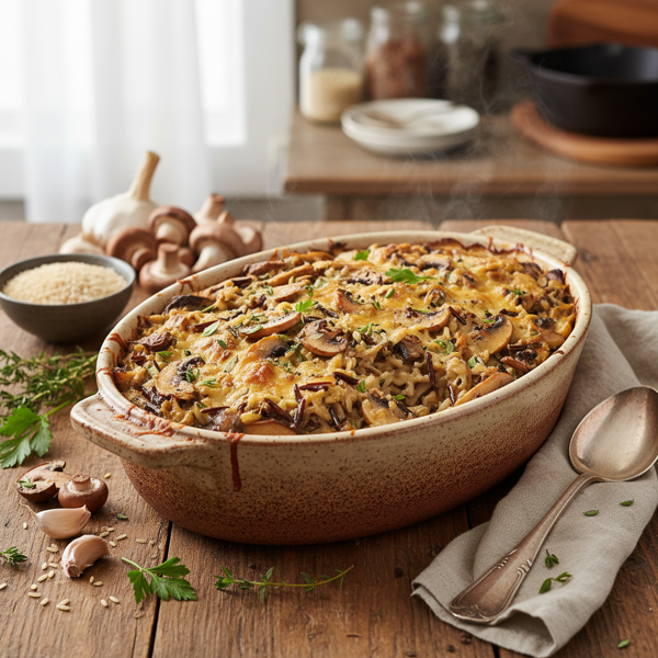 Savory Mushroom and Wild Rice Bake recipe