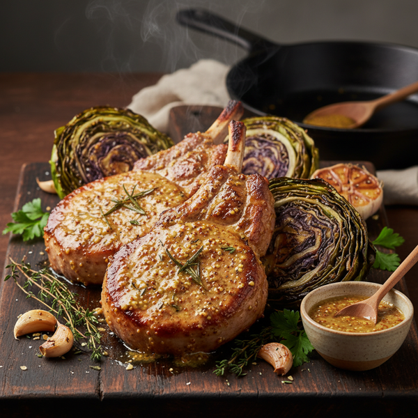 Savory Mustard-Glazed Pork Chops with Roasted Cabbage recipe