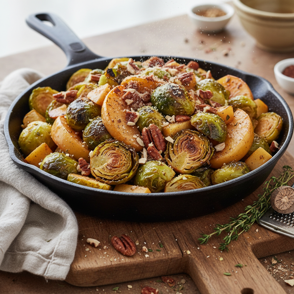 Savory Nutmeg Brussels Sprouts with Sweet Apples recipe