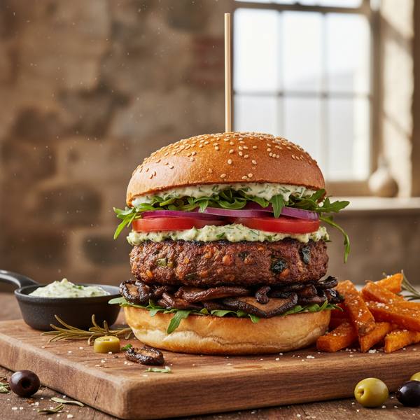 Savory Olive & Lentil Mushroom Burgers recipe