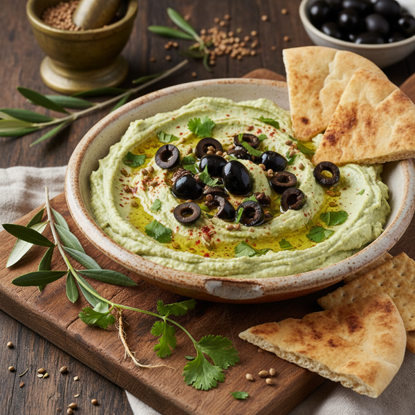 Savory Olive and Coriander Hummus Delight recipe