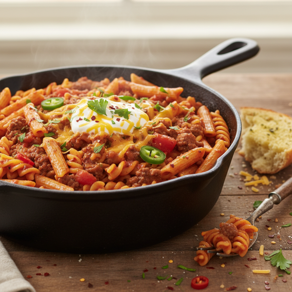 Savory One-Pot Spicy Hamburger Pasta recipe