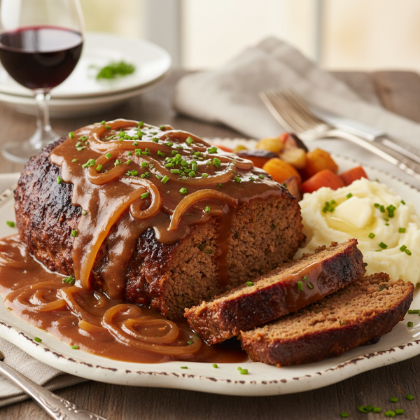 Savory Onion & Brown Gravy Meatloaf Delight recipe