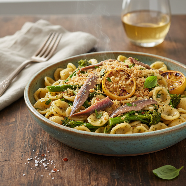 Savory Orecchiette with Broccoli Rabe and Anchovy Infusion recipe