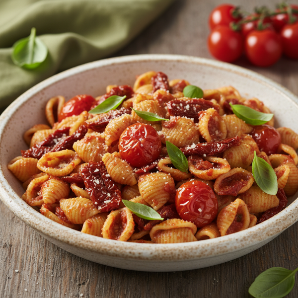 Savory Orecchiette with Roasted Grape Tomatoes and Sun-Dried Tomato Pesto recipe